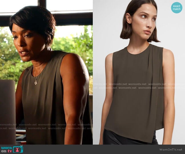 Theory Draped Shoulder Top in Silk Georgette worn by Athena Grant (Angela Bassett) on 9-1-1