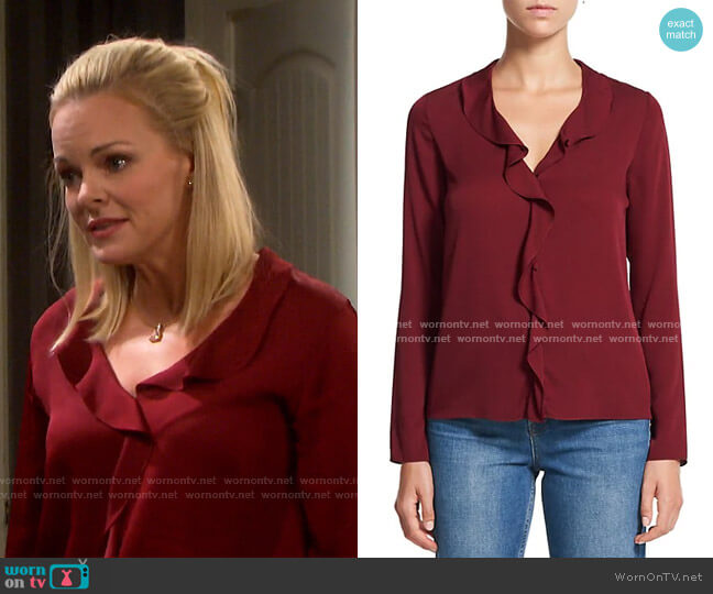 Theory Front Ruffle Silk-Blend Top worn by Belle Brady (Martha Madison) on Days of our Lives