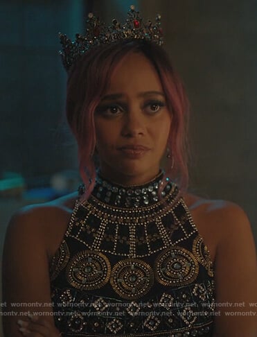 Toni’s black embellished two peace dress on Riverdale