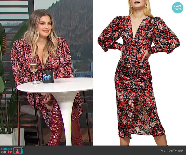 Topshop Floral Print Ruched Blouson Long Sleeve Dress worn by Carissa Loethen Culiner on E! News