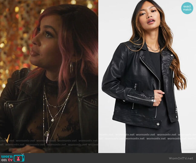 Topshop Teddy Faux Leather Biker Jacket worn by Toni Topaz (Vanessa Morgan) on Riverdale