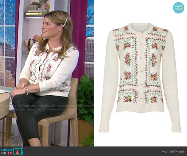 Tory Burch Floral Printed Cardigan worn by Jenna Bush Hager on Today