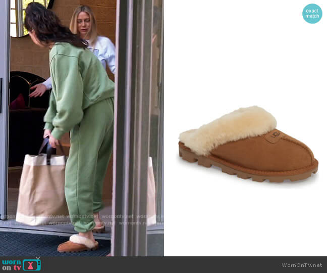 Ugg Chestnut Shearling Slipper worn by Selena Gomez on Selena + Chef