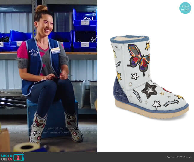 Ugg Patch It Classic Short Boot with Genuine Shearling Trim worn by Cheyenne (Nichole Bloom) on Superstore