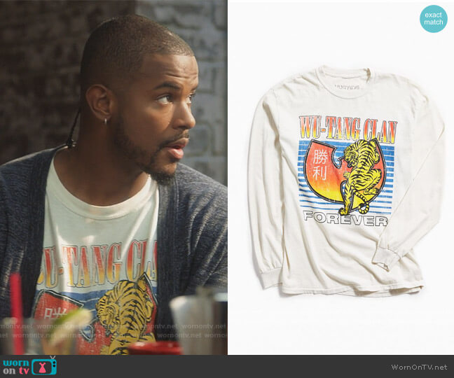 Urban Outfitters Wu-Tang Clan Tiger Long Sleeve Tee worn by Aaron Jackson (Trevor Jackson) on Grown-ish