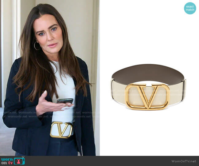 Valentino Oversized V-logo Leather Belt worn by Meredith Marks on The Real Housewives of Salt Lake City