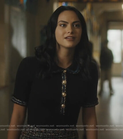 Veronica’s black metallic trim polo on Riverdale