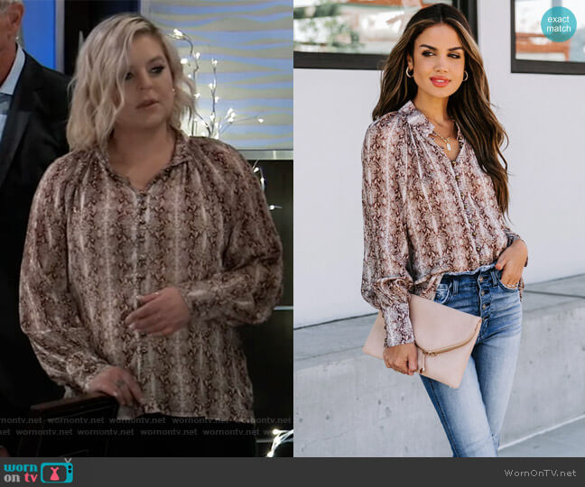 Vici Good Day Sunshine Metallic Button Down Blouse worn by Maxie Jones (Kirsten Storms) on General Hospital