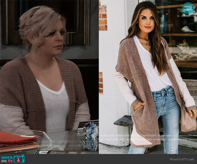 Vici Restless Heart Pocketed Colorblock Cardigan worn by Maxie Jones (Kirsten Storms) on General Hospital