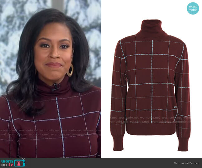 Victoria Beckham Checked Wool-Blend Turtleneck Sweater worn by Sheinelle Jones on Today