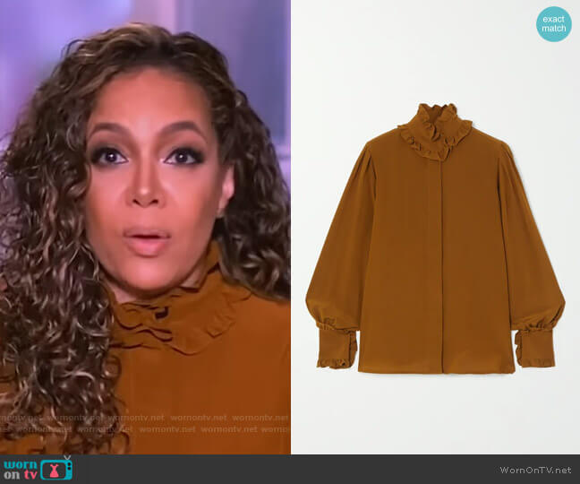 Victoria Beckham Ruffled silk-chiffon blouse worn by Sunny Hostin on The View