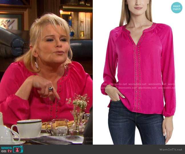 Vince Camuto Long Sleeve Stud Trim Blouse worn by Bonnie Lockhart (Judi Evans) on Days of our Lives
