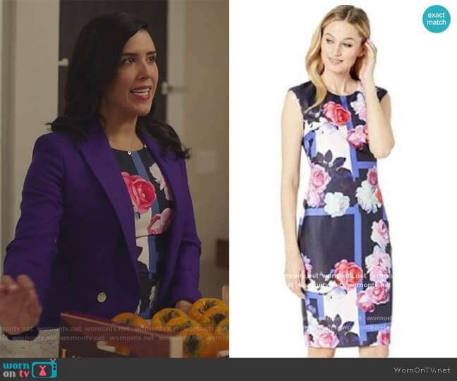 Vince Camuto Floral Sheath Dress worn by Shannon Ross (Nicole Power) on Kims Convenience