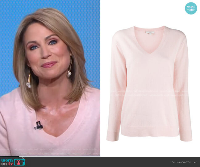 Vince V-neck cashmere jumper worn by Amy Robach on Good Morning America