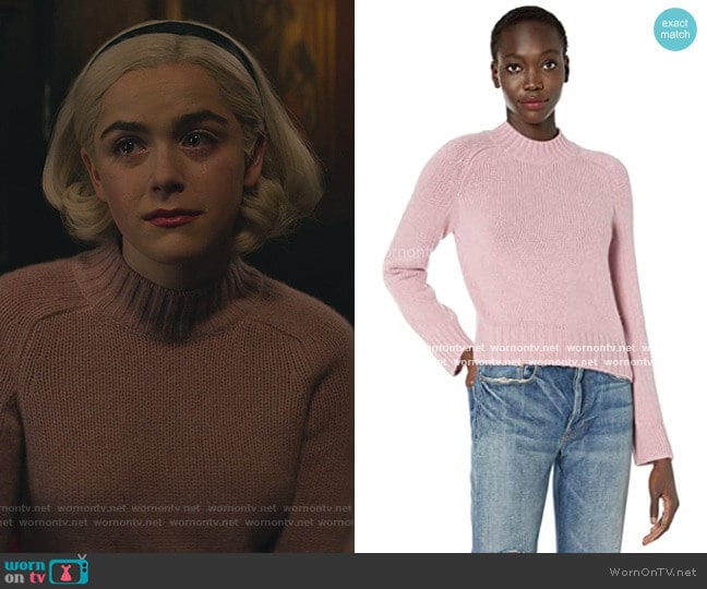 Vince Pink Mockneck Sweater worn by Sabrina Spellman (Kiernan Shipka) on Chilling Adventures of Sabrina