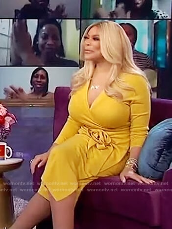 Wendy’s yellow knit wrap dress on The Wendy Williams Show