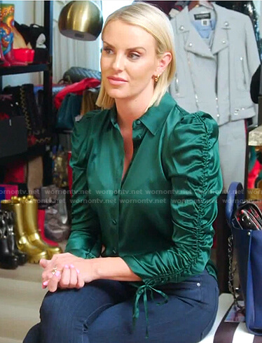 Whitney’s green ruched sleeve shirt on The Real Housewives of Salt Lake City