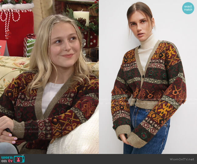 Zara Knit Jacquard Jacket worn by Faith Newman (Alyvia Alyn Lind) on The Young and the Restless