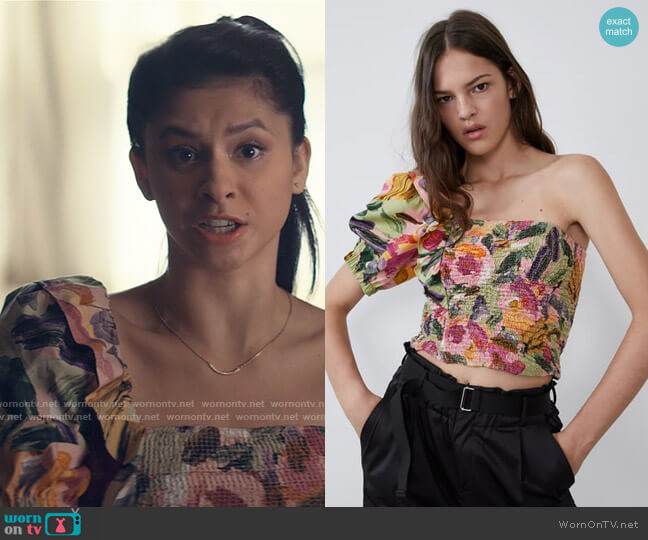 Zara Printed Asymmetric Top worn by June Park (Daniela Norman) on Tiny Pretty Things