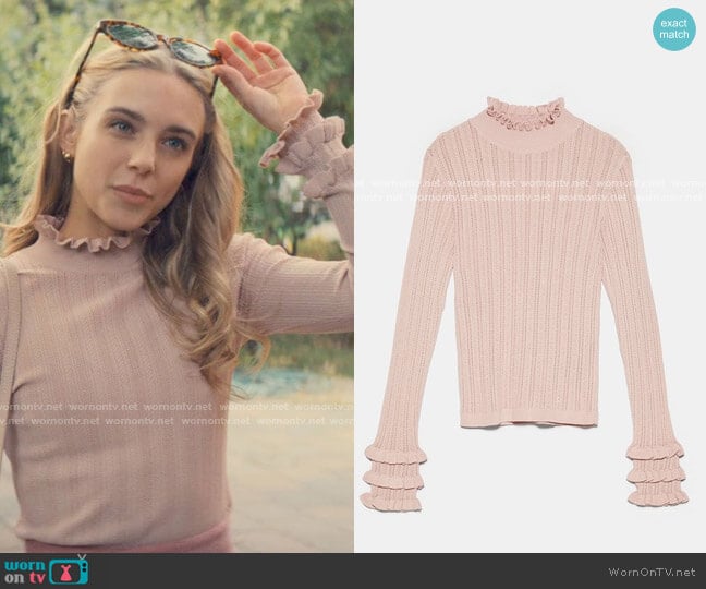 Zara Ruffled Sweater worn by Bette Whitlaw (Casimere Jollette) on Tiny Pretty Things