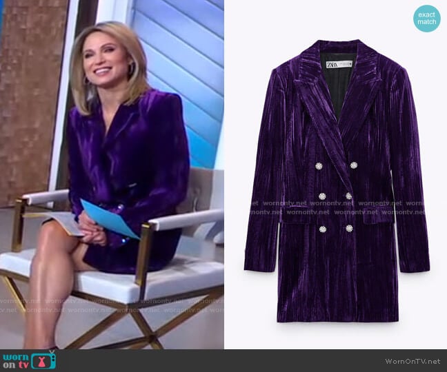Zara Velvet Blazer Dress worn by Amy Robach on Good Morning America