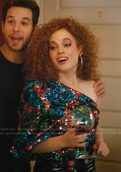Zoey’s sequin one-shoulder top on Zoeys Extraordinary Playlist
