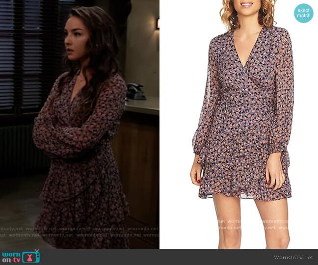 1. State Long Sleeve Ditsy Drift Ruffled Wrap Front Dress worn by Kristina Corinthos (Lexi Ainsworth) on General Hospital
