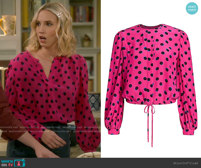 Derek Lam 10 Crosby Olina Cropped Polka Dot Blouse worn by Mandy Baxter (Molly McCook) on Last Man Standing