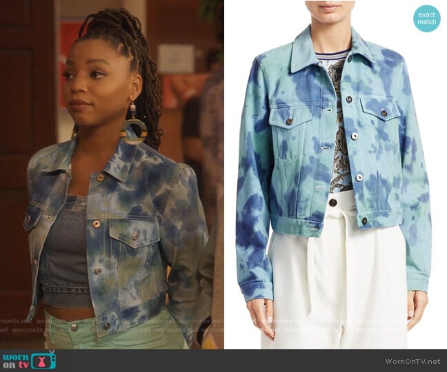 3.1 Phillip Lim Tie-Dye Denim Jacket worn by Jazlyn Forster (Chloe Bailey) on Grown-ish