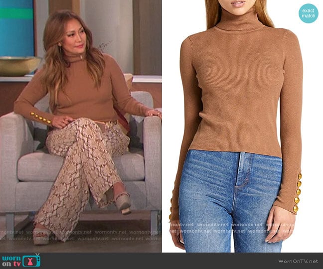 A.L.C. Desi Rib-Knit Turtleneck Sweater worn by Carrie Inaba on The Talk