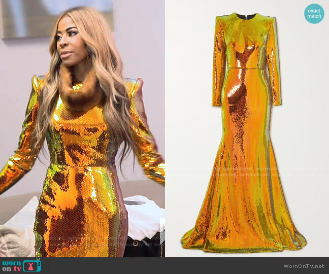 Alex Perry Prescott Sequined Tulle Gown worn by Mary Cosby on The Real Housewives of Salt Lake City