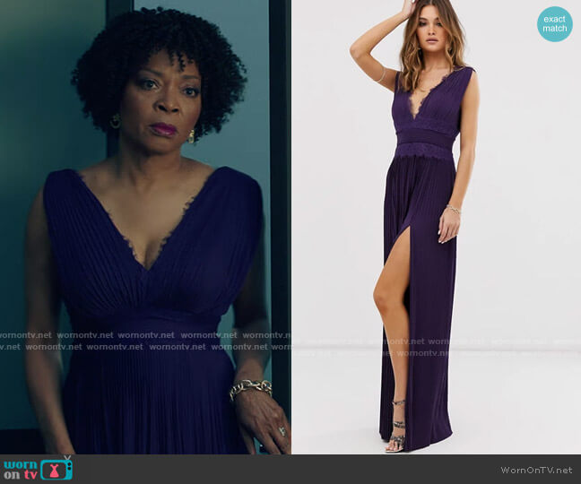 ASOS Premium Lace Insert Pleated Maxi Dress worn by Violet Bordelon (Tina Lifford) on Queen Sugar