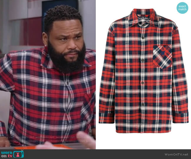 Acne Studios Face patch plaid overshirt worn by Andre Johnson (Anthony Anderson) on Black-ish