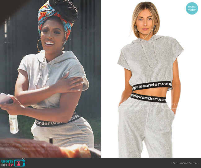 T by Alexander Wang Stretch Corduroy Cap Sleeve Hoodie worn by Porsha Williams on The Real Housewives of Atlanta