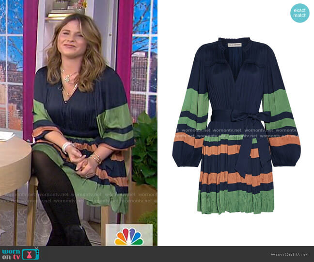 Ulla Johnson Alia Belted Plissé-Satin Mini Dress worn by Jenna Bush Hager on Today