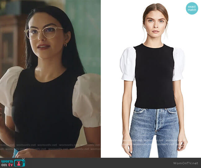 Alice + Olivia Aubrey Puff Sleeve Crop Top worn by Veronica Lodge (Camila Mendes) on Riverdale
