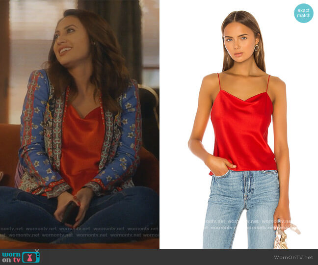 Alice + Olivia Harmon Drapey Slip Tank worn by Ana Torres (Francia Raisa) on Grown-ish