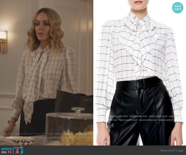 Alice + Olivia Windowpane Check Tie Neck Silk Blouse worn by Laura Baker (Monet Mazur) on All American