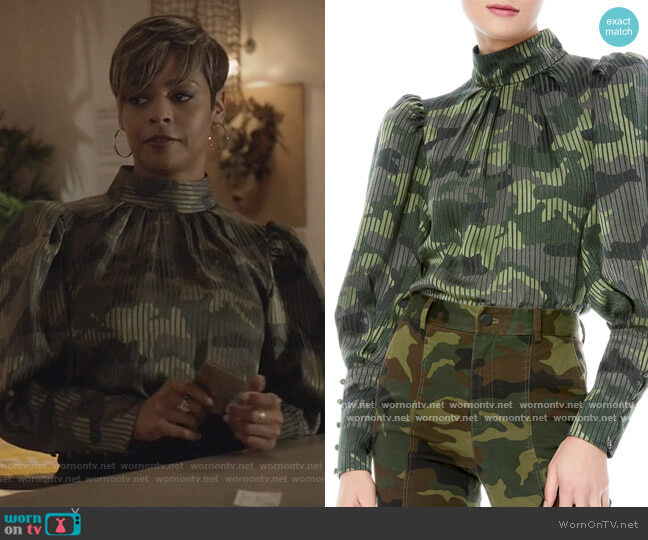 Alice + Olivia Winslet Camo Print Long Cuff Tunic Blouse