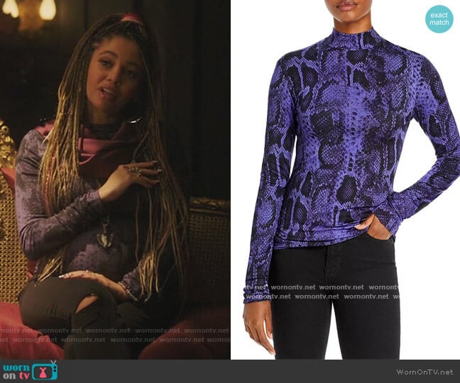Andamane Beth Snake Print Mock Neck Top worn by Toni Topaz (Vanessa Morgan) on Riverdale