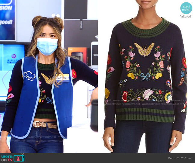 Aqua Embroidered Sweater worn by Cheyenne (Nichole Bloom) on Superstore