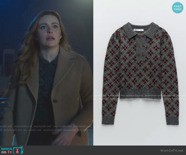 Zara Argyle Knit Polo Sweater worn by Nancy Drew (Kennedy McMann) on Nancy Drew