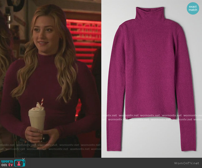Wilfred Darling Sweater in Luminous Violet worn by Betty Cooper (Lili Reinhart) on Riverdale