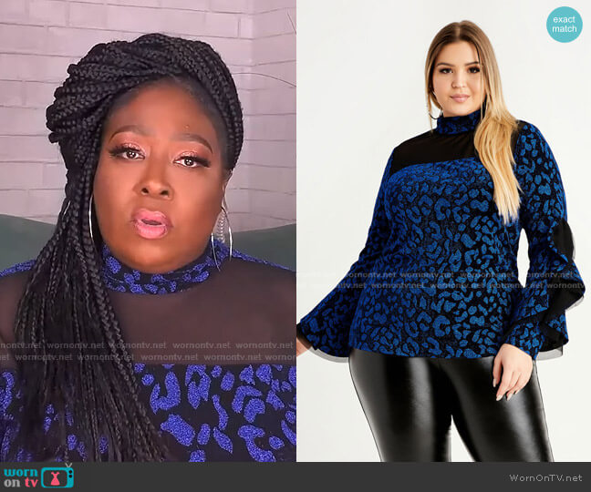 Ashley Stewart Lurex Mesh Animal Drama Sleeve Top worn by Loni Love on The Real