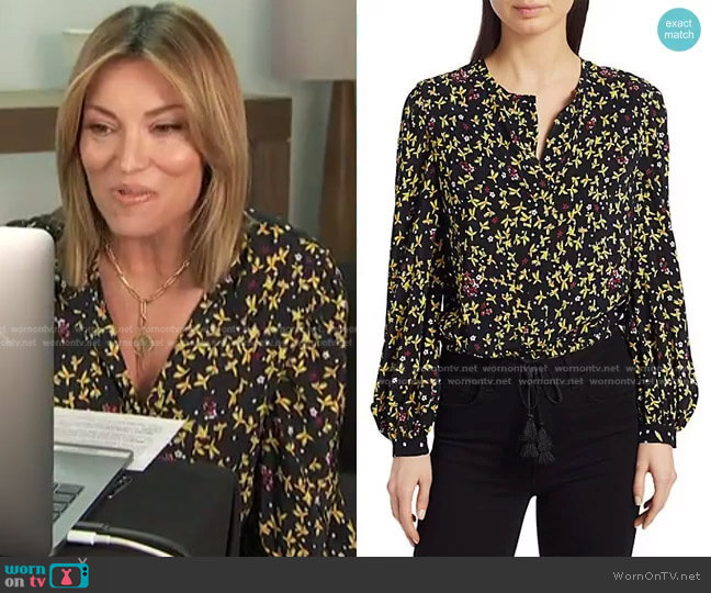 Derek Lam 10 Crosby Aster Mixed Floral Blouse worn by Kit Hoover on Access Hollywood