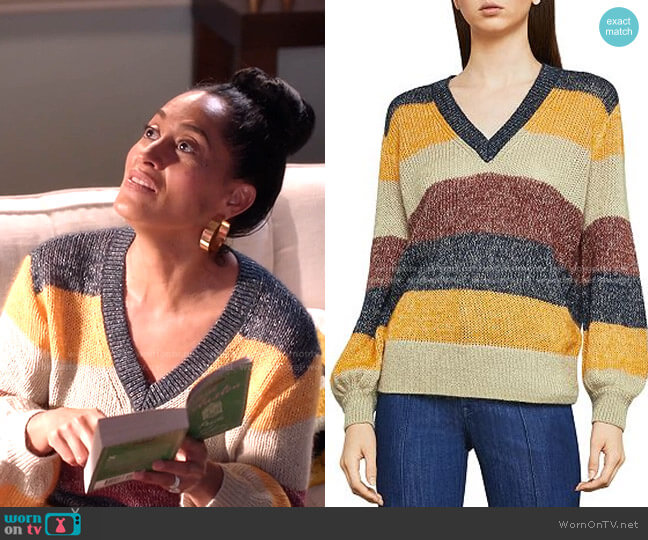 Bcbgmaxazria Metallic Striped Sweater worn by Rainbow Johnson (Tracee Ellis Ross) on Black-ish