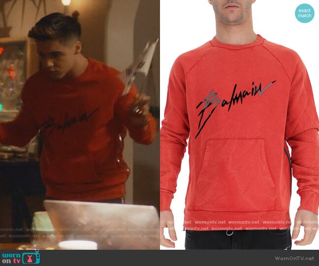 Balmain Balmain Signature Logo Sweatshirt worn by Vivek Shah (Jordan Buhat) on Grown-ish