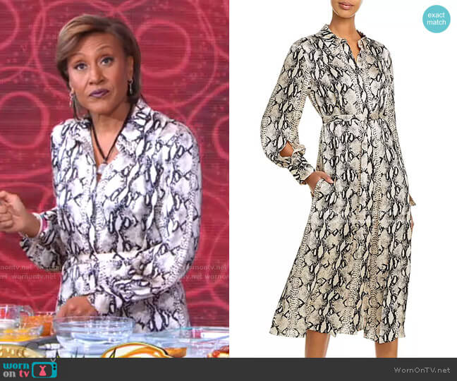 Jason Wu Belted Snake Print Silk Midi Shirtdress worn by Robin Roberts on Good Morning America