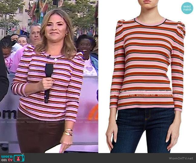 Veronica Beard Britney Striped Puff-Sleeve Top worn by Jenna Bush Hager on Today