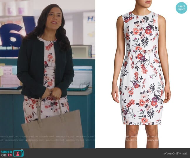 Calvin Klein Floral Sheath Dress worn by Shannon Ross (Nicole Power) on Kims Convenience